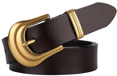 Doneboo Damen Ledergürtel für Jeans Hosen Kleider Mode Goldschnalle Damen Leder Gürtel 2.8cm weiter Recht Leder Gürtel