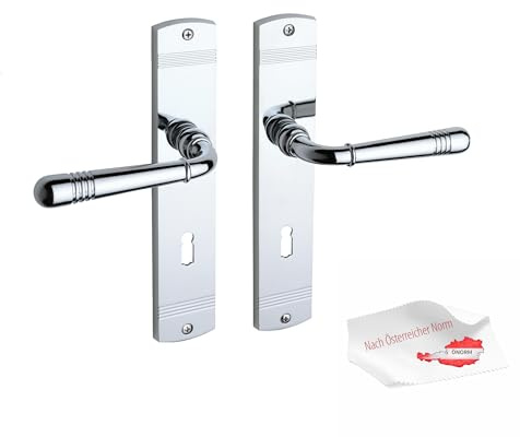 Beschläge Hamburg Türbeschlag EMILY ART 70-09Z MPC BB – Türklinke in Chrom poliert, 90 mm Buntbart, Drückergarnitur für Innentüren – NUR für ÖNORM/ÖSTERREICH