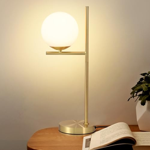ZMH Tischlampe Wohnzimmer Modern Nachttischlampe Tischleuchte Gold | Weiß Glas E27 Fassung Industrial Nachttischleuchte Metall Design nachttischlampe mit Schalter für Schlafzimmer Büro