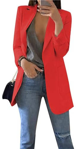 BOFETA Donna Blazer Aperto Davanti Cardigan Manica Lunga Abito Giacca Aderente Casual Ufficio Lavoro Casual Blazer Giacche Rosso XL