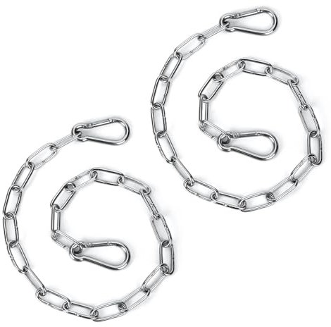 NQEUEPN 2pcs Gate Chain Lock, 20 Inch Stainless Steel Gate Link Chain Lock with Both-Ended Carabiners Chain Link Gate Latches for Outdoor Fences, Pet Cages, Horse Goat Cow Corral Supplies (Silver)