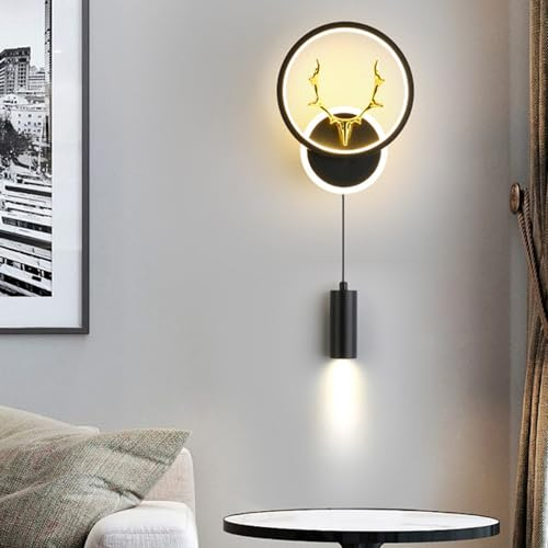 Mengjay Wandleuchte Innen LED 17W Schwarz/Gold Wandlampe Wandbeleuchtung Runde Wandstrahler Wandlicht für Schlafzimmer Wohnzimmer Flur Treppenhaus AC 230V (Schwarz)