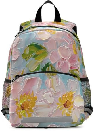 Mnsruu Sac à dos pour enfants avec peinture à l'huile de fleurs roses pour enfants - Sac à dos pour enfants - Sac à dos maternelle pour enfants, multicolore, L