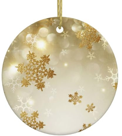 YFSGDLBN Goldener Weihnachtsanhänger aus Keramik, bedruckt, Weihnachtsdekoration, rund, hängende Ornamente, Keramik-Ornament