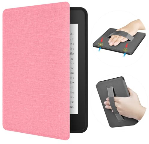 ERUNTO Fodral, för 7 tums/12:e generationens Kindle Paperwhite, Signature Edition och Kindle Colorsoft TPU-fodral med tygstruktur och handrem, dubbelsidigt magnetfodral med väcknings-/vilofunktion