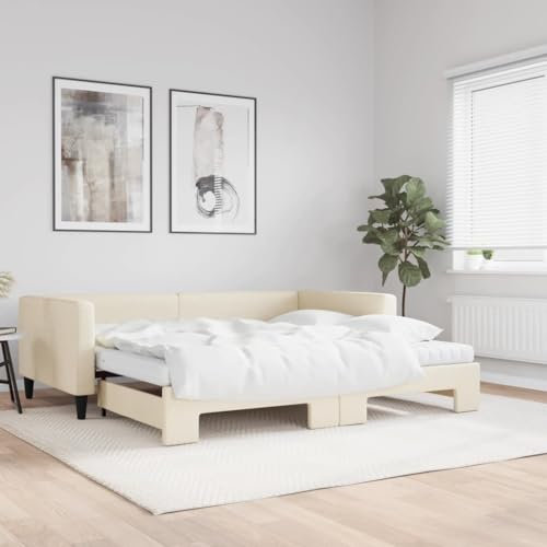 Xichuzi Tagesbett Ausziehbar mit Matratzen Creme 100x200 cm Stoff, Schlafsofa, Daybed, Bettsofa, Sofa Bed, Sofabett, Schlafcouch, Jugendbett, Bettgestell, Bettcouch - 3196605