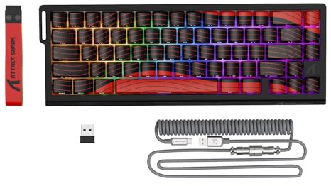 ATTACK SHARK X68PRO HE Rapid Trigger Kabellose Gaming-Tastatur, 0,01 mm RT-Genauigkeit, Magnetschalter, 8000Hz, Einstellbarer Betätigungsweg, Snap Tap, RGB, C01 Spiral-Kabel – Rot