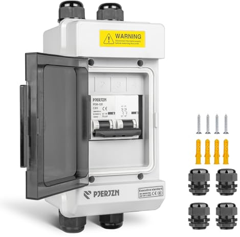 Pjerjzn Solar Panels Disconnect Switch 100A 1000VDC PV Shut Off Switch Outdoor 1 in 1 Out Circuit Breaker Box IP66 Waterproof UV-Proof