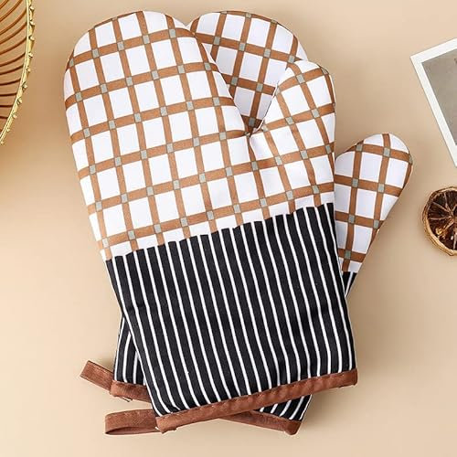 TUKRPQMRI Boîte isolée épaisse de Style Pastoral, Cuisson en Coton Polyester, Gants de Four à Micro-Ondes résistants à l'usure, Gants de Cuisine anti-brûlure/306(Beige Lattice)