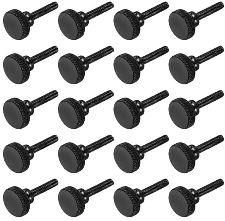 sourcing map M3x16mm Knurled Thumb Screws, Black Steel Flat Head Thumb Screws Zinc Plated Metric Knurled Head Bolts with Shoulder Grip Knobs Hand Tighten Thread Fasteners, 20 Pcs