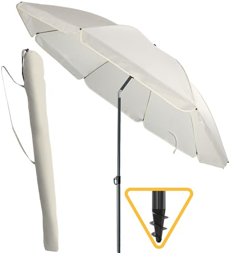 Menz Sonnenschirm Strand, Fb. Beige - Funktionaler Strandschirm Ø 180 cm, UPF 80+ Sonnenschutz für Strand und Balkon, Strandschirm windfest stabil, knickbarer Sonnenschirm mit Schutzhülle
