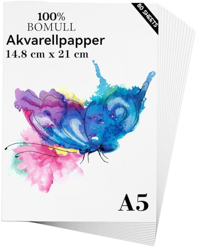 Carta per acquerello, formato A5, 80 fogli, pesante, 300 g/m², stampa a freddo, carta di cotone naturale, per studenti, artisti, disegni ad acquerello (A5)