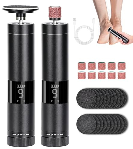 innhom Hornhautentferner Elektrisch, Professionelles Wireless 9Stufige Elektrische Hornhautentferner mit 20PCS Ersatz Schleifkissen und 10PCS Polierscheibe,Fußpflegeset für rissige Fersen (Schwarz)