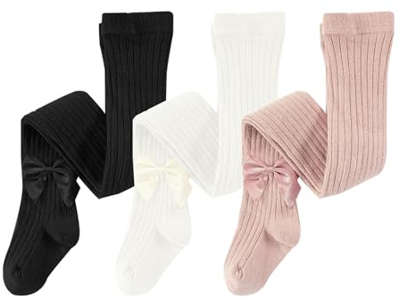 Neteson 3 Pares Medias Niña Termicos Algodón Pantimedias Bebés Calcetines Altos Leggings Lindos con Lazo