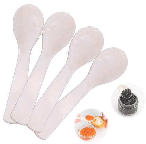 Caviar Spoons, Mother of Pearl Caviar Spoon Set of 4 with Hand Craft W Round Handle for Egg, Ice Cream, Coffee, Restaurant Serving(9cm/3.54 Inch)