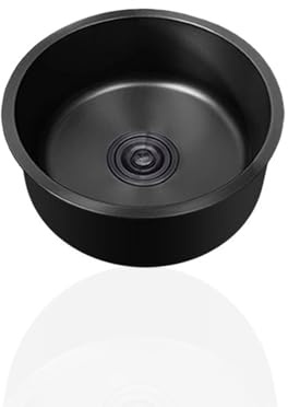 Edelstahl Spülbecken Klein Spüle Küche Rund Küchenspülen Edelstahlspüle 1 Becken Schwarz mit Abflussrohr Einbauart: Einbau von Oben und Unterbau (Ø 28cm)