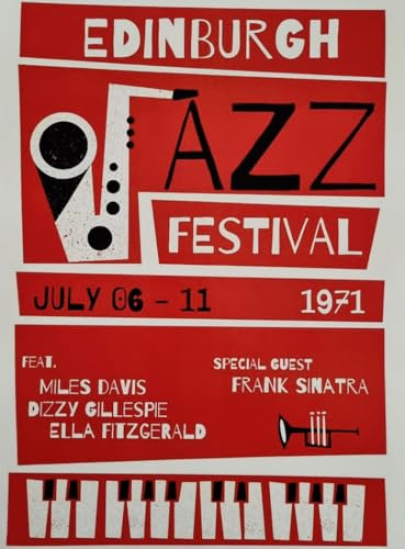 KUSTOM ART Póster decorativo de pared serie carteles eventos Edimburgo Jazz Festival 1971 Impresión sobre papel patinata 40 x 30 cm sin marco
