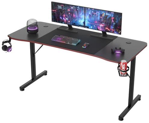 JUMMICO 160 * 60 Scrivania Gaming, Tavolo da Gaming, Scrivania per Computer, Postazione Gamer con Piano del Tavolo in Fibra di Carbonio Adatto Sia per i Giocatori Che per l'uso in Ufficio
