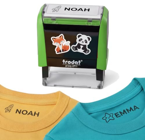 Textilstempel Kinder waschmaschinenfest - Namensstempel Trodat - Grün | Trodat Printy Textilstempel, 38x14mm, Gehäuse Grün, waschmaschinenfest, für Kleidung und Textilien