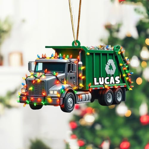 Personalized Garbage Truck Christmas Ornament, Custom Sanitation Truck Holiday Decoration with Name and Year, Funny Garbage Man Ornament Gift for Kids, Trash Collector & Waste Hauler Decor (G1)