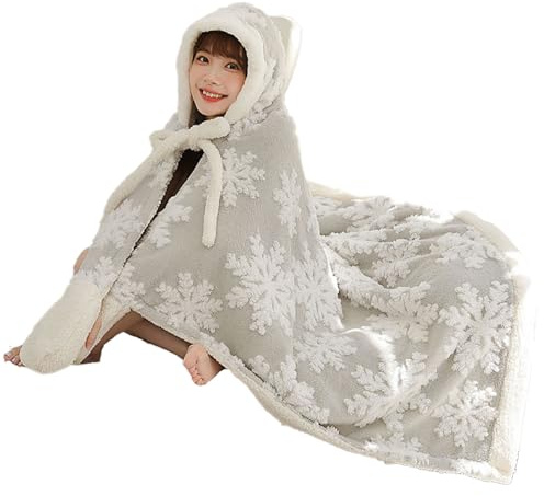 Setauoo Coperta Indossabile - Poncho con Cappuccio Natalizio - Mantello Invernale Fantasia Fiocchi di Neve,Per Adulti Uomo Natale Compleanno Divano Auto Ufficio Casa