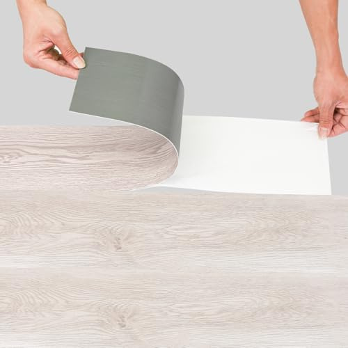 Jaxguom 91.5 cm x 15.2 cm x 1.5 mm PVC Bodenbelag Vinylboden Selbstklebend, 10 m²/ 70 Fliesen Selbstklebende Vinyl-Fliesen wasserdicht, Holzoptik, für Küche, Badezimmer, White Oak