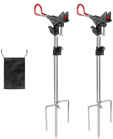 EXLECO 2 Inox Support Canne a Peche Réglable 46-92cm et 360°, mit 3 Piquets