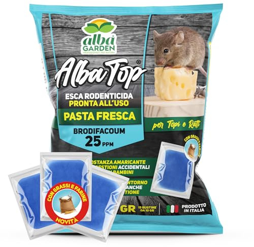 Albagarden - Veleno per Topi Potente - Topicida in Pasta per Topi Utilizzabile con Trappola E Ultrasuoni - per Ratti di Ogni Dimensione (150gr x 2)