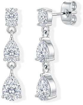 ADRAMATA Ohrringe Silber 925 Hängend 14 Karat Vergoldet Perlenohrringe Ohrring mit Anhänger Zirkonia Stein Glitzer Ohrhänger Hypoallergene Brautschmuck Lange Tropfen Schmuck