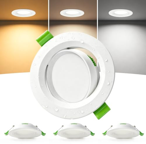Laiebri Pack de 3 Focos LED Empotrables Orientables 45°, Focos de Techo Empotrables, Corte Ø68-80 mm, Focos LED Extraplanos 23 mm, 5W 230V, 3CCT 2700K/4000K/6000K, IP44 para Baño y Cocina, Blanco