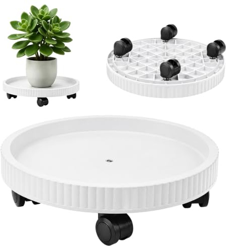 BUERPINKING Rodillo para plantas redondo de 40 cm, para exteriores, con ruedas, para uso en exteriores, con ruedas de 360°, para interiores, exteriores (blanco, 40 cm)