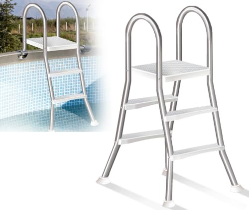 Errzom Escalera para Piscina sobre El Suelo Apta para Cualquier Clima, Escalera de Piscina de Alta Resistencia de 4 Peldaños con Peldaños Antideslizantes, para Piscinas de 135 cm