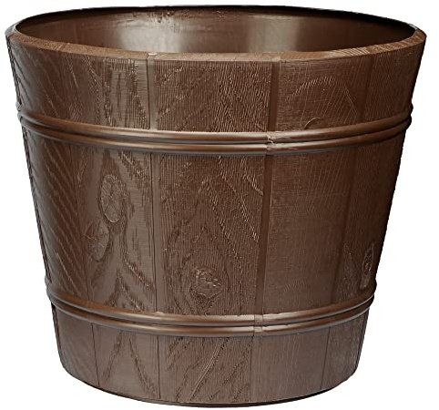 VERDENIA Blumentopf Leichter Blumenkübel Holzinspiriertes Design Dekorativer Topf für Pflanzen für Innen und Außenbereich Pflanztopf aus Kunststoff Runder Viele Farben und Größen 34cm 7211 braun