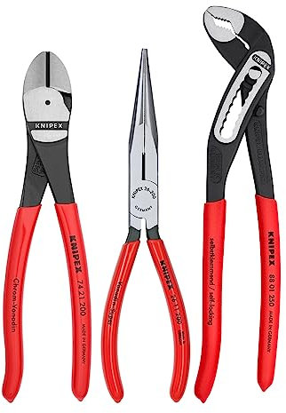 KNIPEX Tools 00 20 08 US1 Long Nose, Diagonal Cutter, and Alligator Pliers 3-Piece Tool Set, Red (Packaging May Vary)