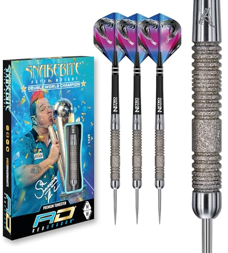RED DRAGON Peter Wright Snakebite Euro 11 Element: 20g Fléchettes Pointes Acier avec Ailettes et Tiges de Flechettes
