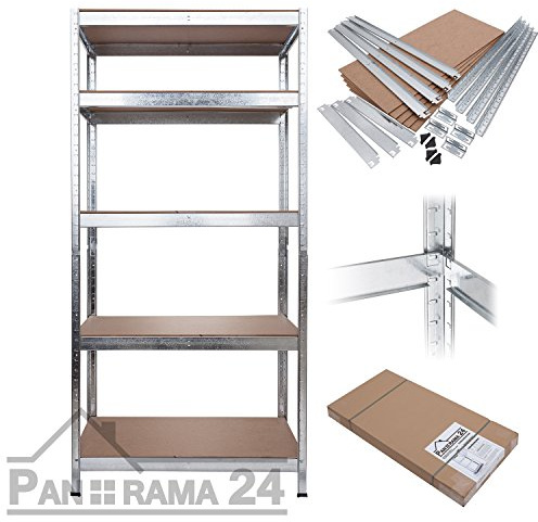 Panorama24 Lagerregal, Metall, verzinkt, Tragkraft 875 kg, 5 Böden, Silber, 90x40x180 Steckregal Kellerregal Schwerlastregal Werkstattregal Regal