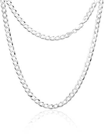 AKA Gioielli® – platt pansarkedja 5,6 mm 925 sterlingsilver rodiumpläterad – silverkedja halsband män kvinnor längder: 45 50 55 60 65 75 cm, Sterlingsilver