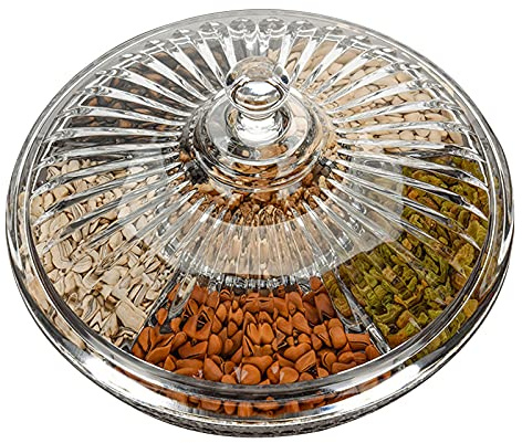 Kreatives multifunktionales Party-Snack-Tablett aus Acryl mit Deckel, Servierschalen für Trockenfrüchte, Nüsse, Süßigkeiten, Obst, 6 Fächer (rund)