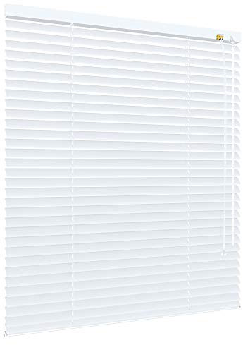 Alu Jalousie viele Größen und Farben Aluminium Lamellen Rollo Faltrollo Jalousette Wandmontage Deckenmontage Tür Fenster Sonnenschutz Sichtschutz Blendschutz Hitzeschutz (90 x 160 cm, Weiß)