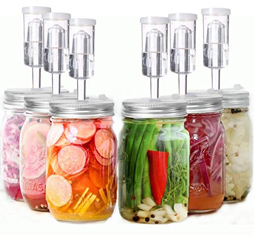 Fermentation Lids, 6 Set Fermentation Kit for Wide Mouth Jars, 6 Stainless Steel Fermenting Lids with 6 Silicone Grommets, 6 Airlocks, 6 Silicone Rings(Jars Not Included)