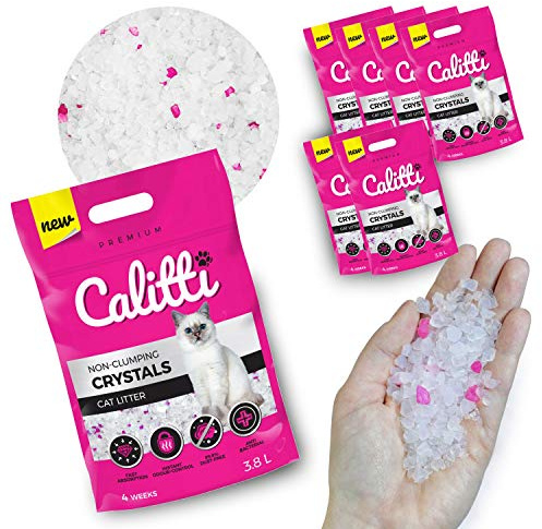 Calitti - Silikat Katzenstreu | Premium Crystals Silikatstreu | Antibakteriell Katzensand | 6-er Set 6 x 3,8 L = 22 L