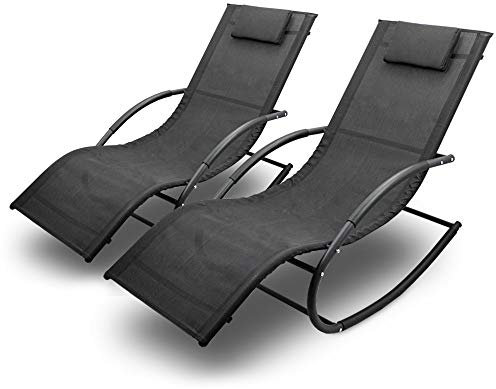 BITUXX Sonnenliege Gartenliege Relaxliege Schaukelliege Liegestuhl Schaukelstuhl (2 Liegen)(Schwarz)