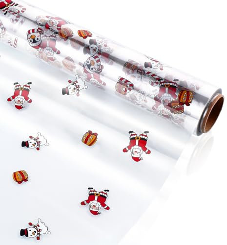STOBOK Clear Cellophan Wrap Roll | Santa Claus Musterpapierverpackung 15. 7 Zoll X 100 Fuß 2. 5 Mil Kristall Langfilm Weihnachtsgeschenkverpackungen Packpapier für Blumen Handwerk