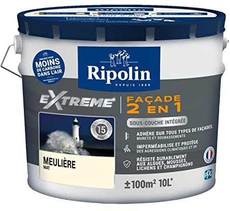 Ripolin – Pintura de protección Extreme fachada – Base integrada – Se adhiere a todo tipo de fachadas – Impermeabiliza y protege – Resistente duradero – Mate – 10 L – Muela