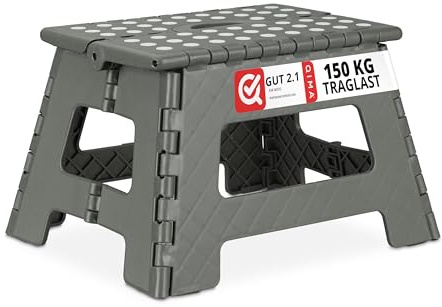 Relaxdays Klapphocker faltbar, Camping Hocker, Kinder Badhocker, bis 150 kg, Kunststoff, HxBxT: 22 x 35 x 28 cm, grau