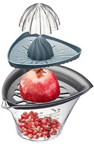 GEFU Granatapfelentkerner & Zitruspresse FRUTI – 2-in-1 Entkerner & Entsafter | Mit Sieb, Messbecher & Skalierung | Spülmaschinengeeignet – 700 ml