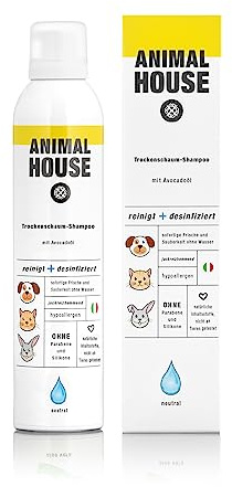 Animal House Trockenshampoo-Mousse 300 ml für natürliche Hunde, hergestellt in Italien, hypoallergen, für alle Haare, ohne Chemikalien (NATÜRLICHES Shampoo Mousse)