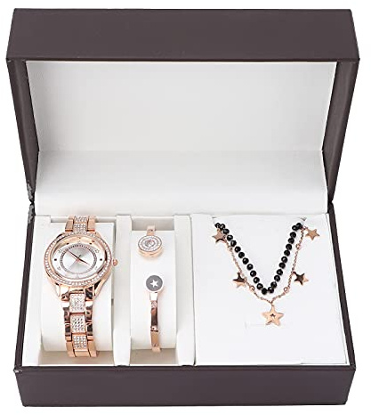 YUYTE Damen Armbanduhr Armband Schmuck Set, Damen Schmuckset Uhrenarmband Halskette, Rose Gold und Gold für Frauen Mädchen Quarzuhr für Weihnachten Bracelet Jewelry Set