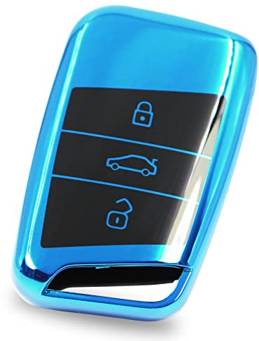 Autoschlüssel Hülle für 3 Tasten Auto Schlüssel TPU Schutzhülle Chrom Hochglanz Schlüsselhülle Cover Kfz Zubehör VD (Chrom Blau)