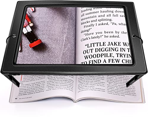 OBOVO Upgrade Lupe mit Licht, 5X Leselupe mit Licht für Senioren Groß, Dimmbare Lupen mit 50 LED Licht, Größere Linsen, Klappbarer Ständer Hände Frei für Bücher, Arbeit, Nähen, Lesen, Sehschwäche